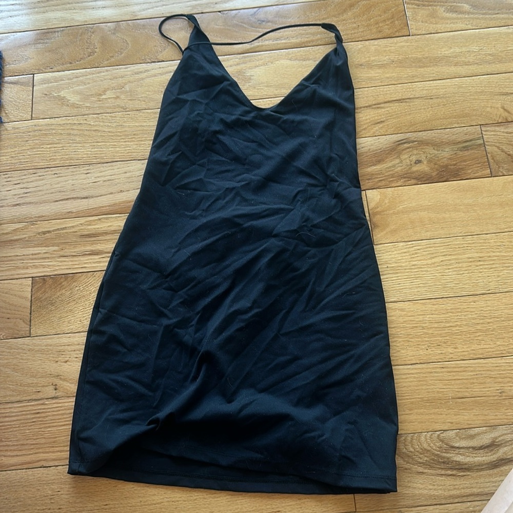 Black, size small, Free People - tight slim dress with crisscross open back